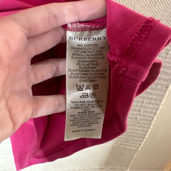 BURBERRY hot pink 2000s Y2K puff sleeve polo top S - Picture 7 of 7